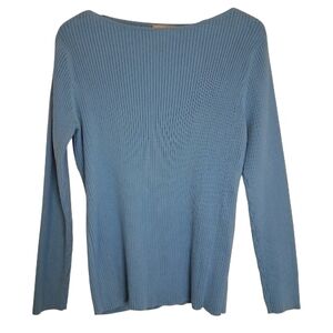 Cotton Ginny Plus Blue Ribbed Knit Boat Neck Cotton Sweater Size Small